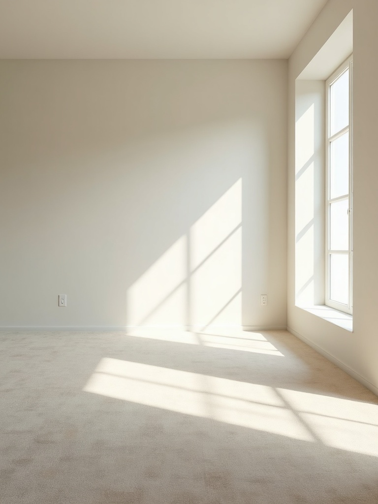 An empty residential room with clean flooring in natural window light
