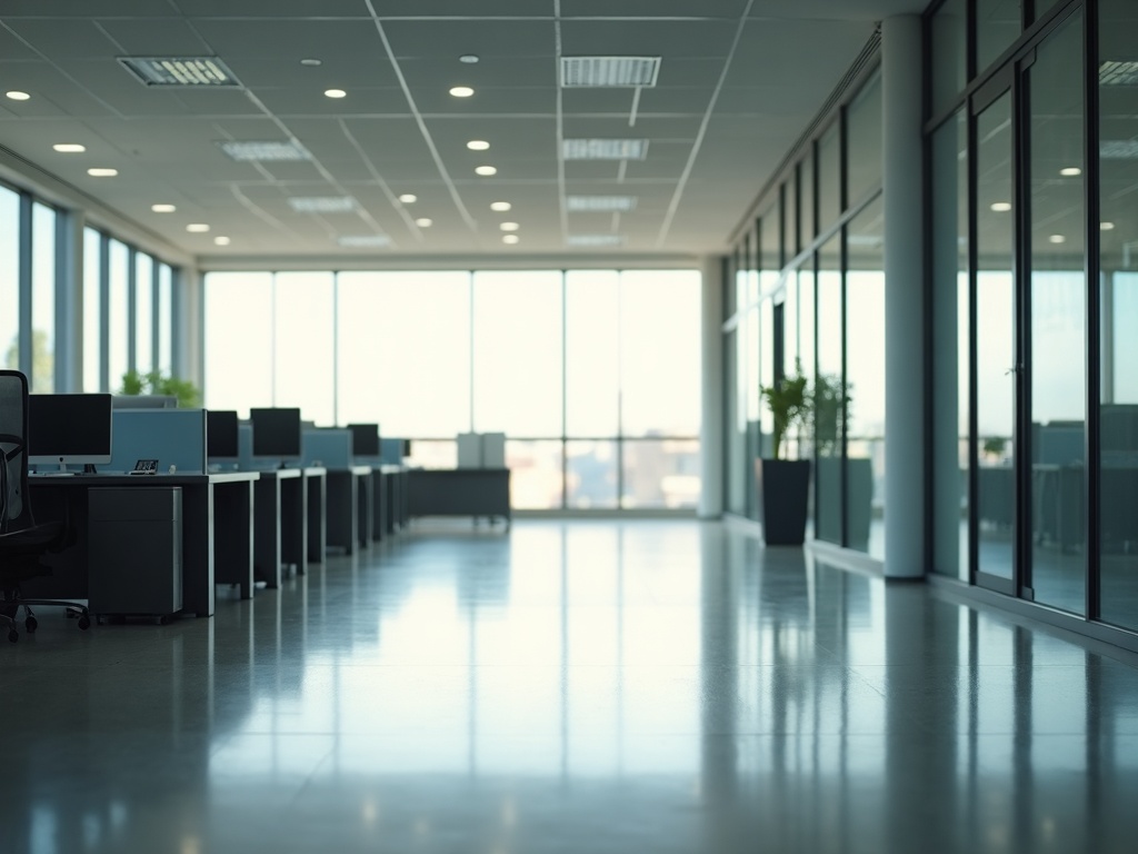 A large empty commercial interior in morning light